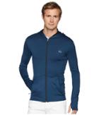 Lacoste Long Sleeve Bicolor Mid Layer Hoodie W/ Contrast Chevron Detail (trade Wind Blue/black) Men's Sweatshirt