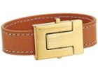 Tory Burch T-logo Leather Single Wrap Bracelet (vachetta/tory Gold) Bracelet