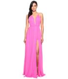 Faviana Chiffon V-neck Gown W/ Full Skirt 7747 (cherry Pink) Women's Dress