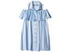 Maddie By Maddie Ziegler Front Button Shirtdress With Cold Shoulder (big Kids) (blue/white) Girl's Dress