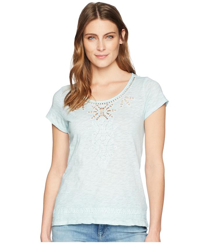 Tribal Jersey Slub Cap Sleeve Embroidered Top (sea Green) Women's Clothing