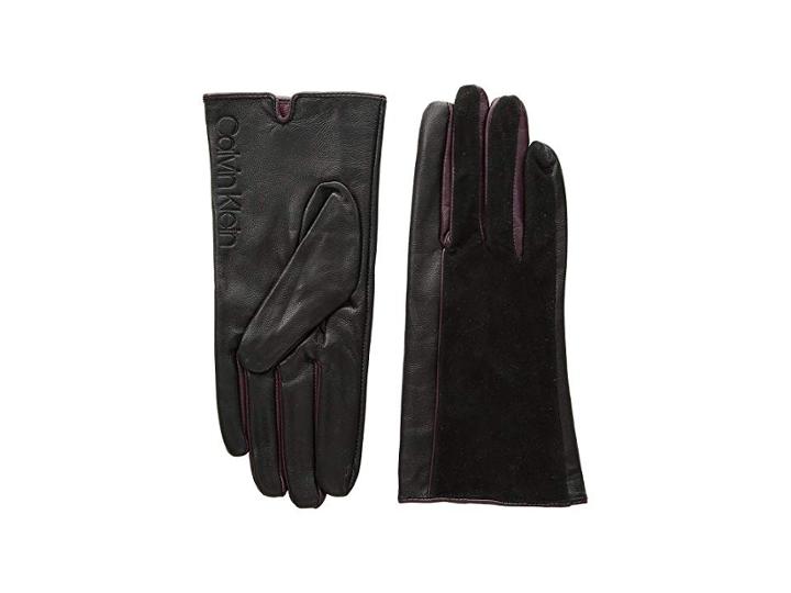 Calvin Klein Leather/suede Gloves W/ Pop Color Fourchettes (black) Extreme Cold Weather Gloves