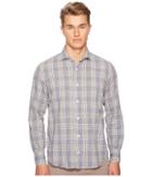 Eleventy Plaid Spread Collar Shirt (navy) Men's Short Sleeve Button Up