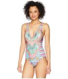 Laundry By Shelli Segal Scarf Medallion Strappy Plunge One-piece (multi) Women's Swimwear