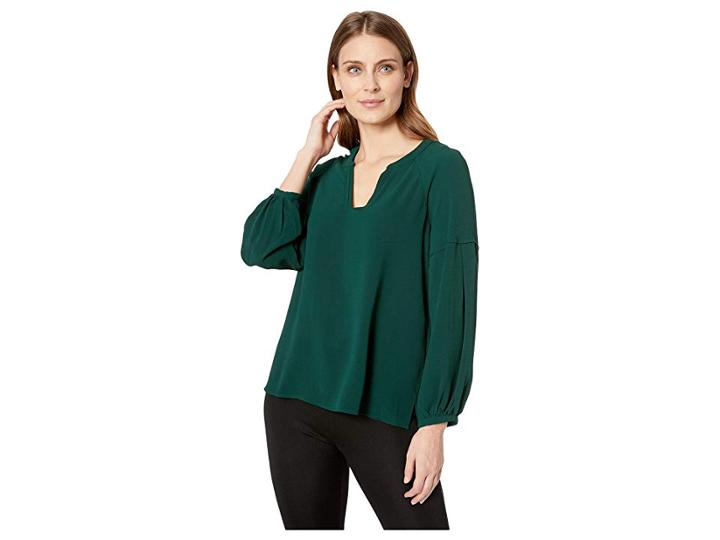 Vince Camuto Bubble Sleeve Soft Texture V-neck Blouse (hunter) Women's Blouse