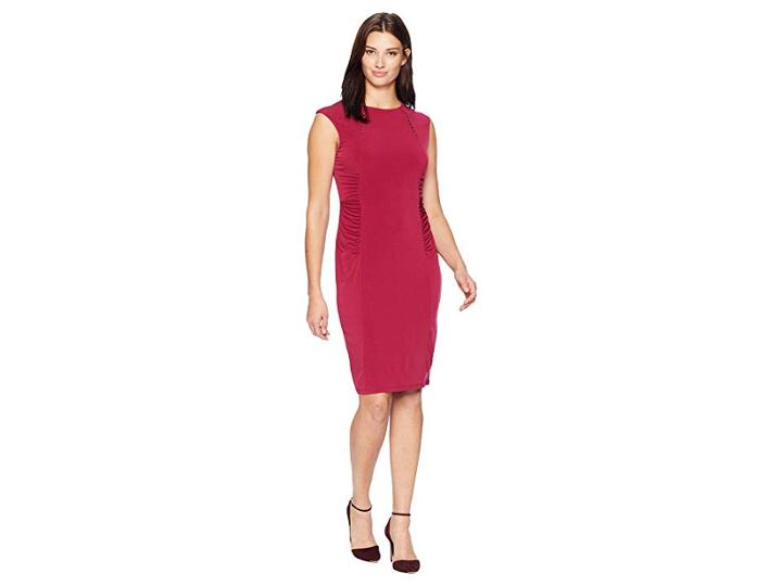 Ivanka Trump Sleeveless Shirred Matte Jersey Dress (scarlet) Women's Dress