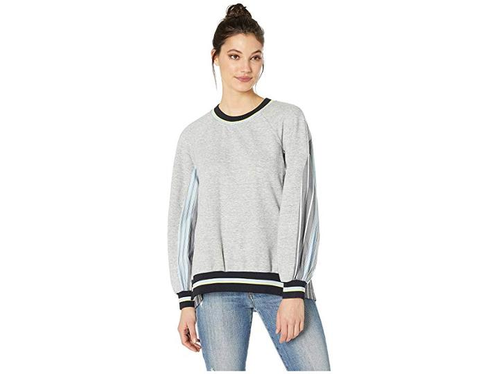 Bcbgmaxazria Striped Mixed Media Pullover (heather Grey) Women's Clothing