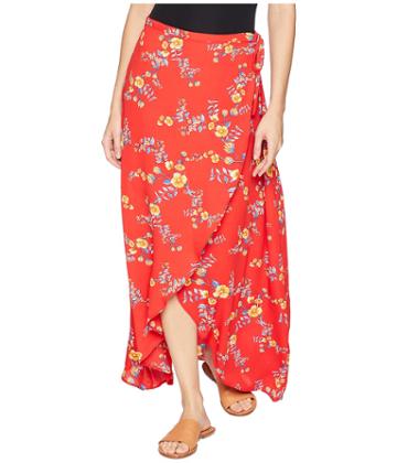 Olive & Oak Pippa Wrap Skirt (red Poppy Ditsy Vine) Women's Skirt