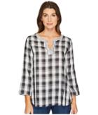Mod-o-doc Double Sided Plaid Notch Pullover Shirt (black Plaid) Women's Long Sleeve Pullover