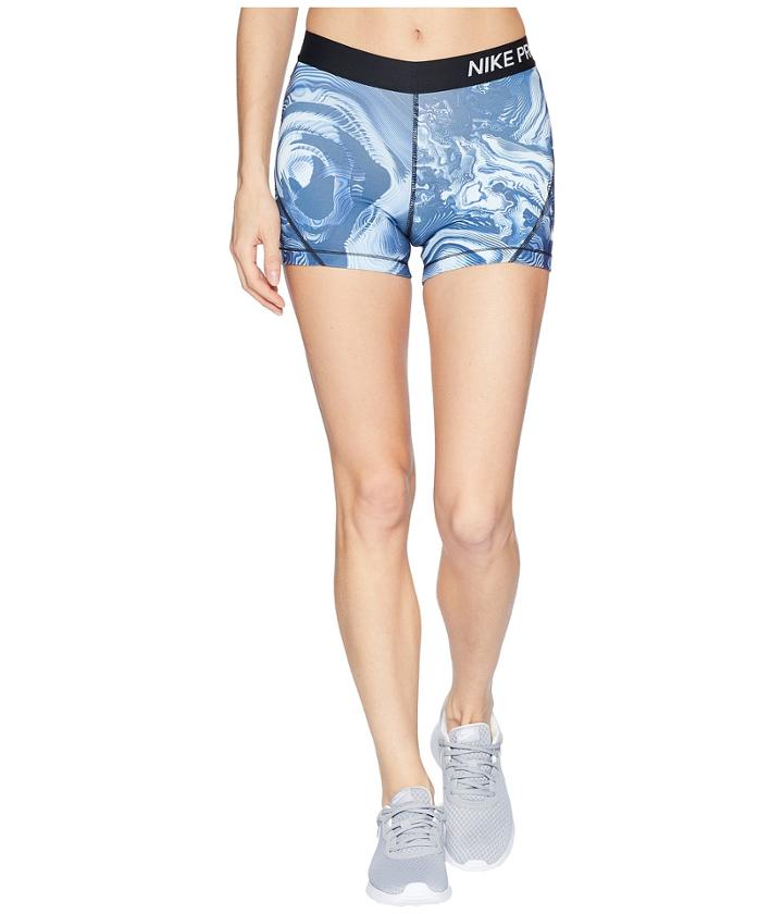 Nike Pro Coral Print Shorts 3 (light Racer Blue/white) Women's Shorts