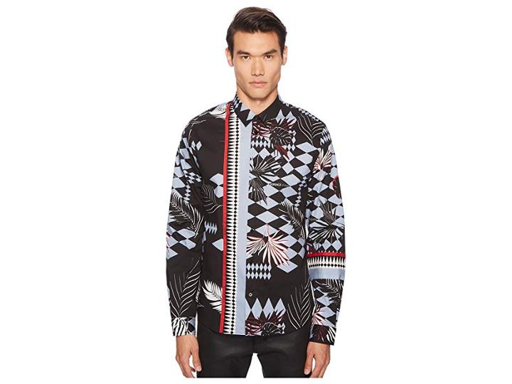 Versace Jeans Printed Button Down (black) Men's Clothing