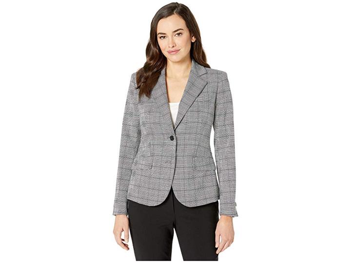 Anne Klein Two-button Plaid Jacket (anne Black/rainshadow Combo) Women's Jacket