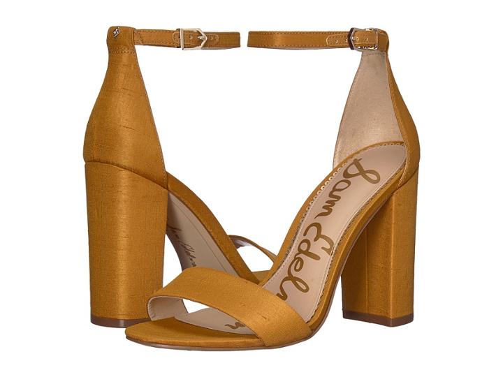 Sam Edelman Yaro Ankle Strap Sandal Heel (dark Golden Yellow Silk Dupioni) Women's Dress Sandals