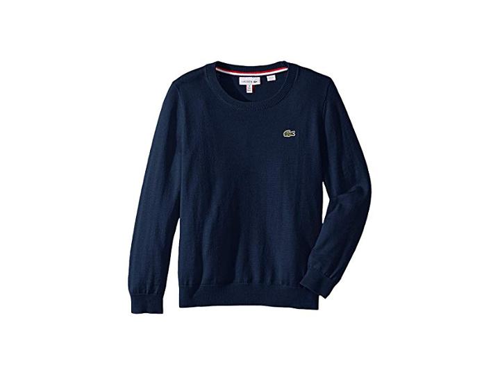 Lacoste Kids Long Sleeve Crewneck Sweater (toddler/little Kids/big Kids) (sailor Chine) Boy's Sweater