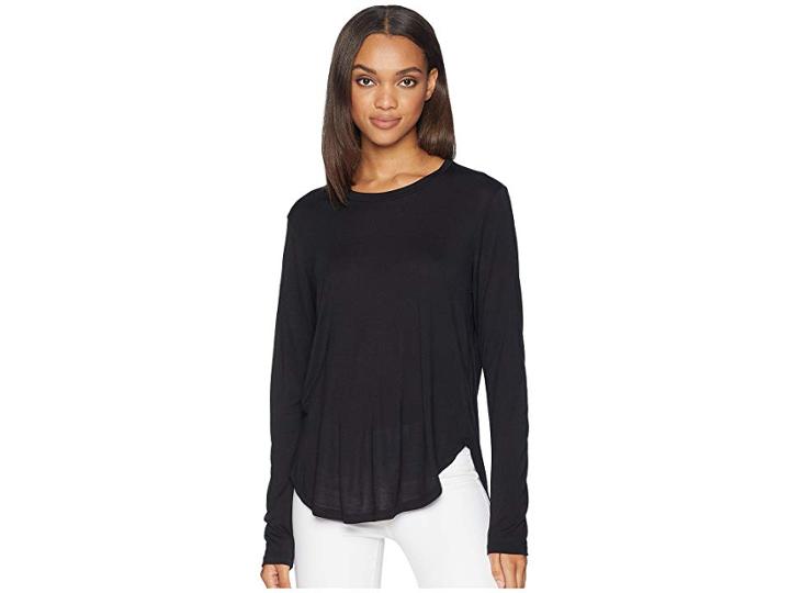 Lna Drapey Modal Long Sleeve Curved Crew (black) Women's Clothing