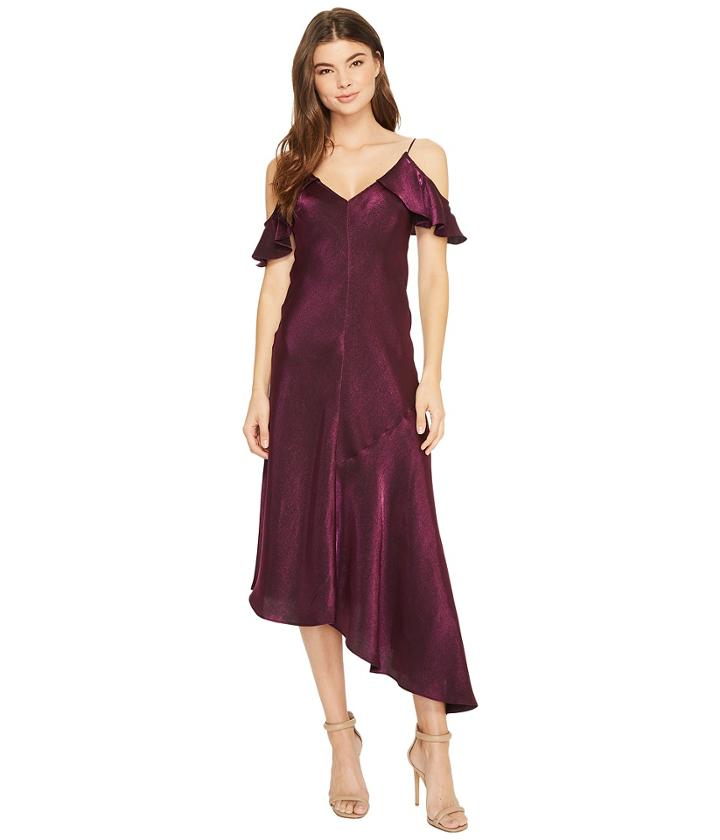 Donna Morgan Cold Shoulder Spaghetti Strap Shimmer Slip Dress (amethyst) Women's Dress