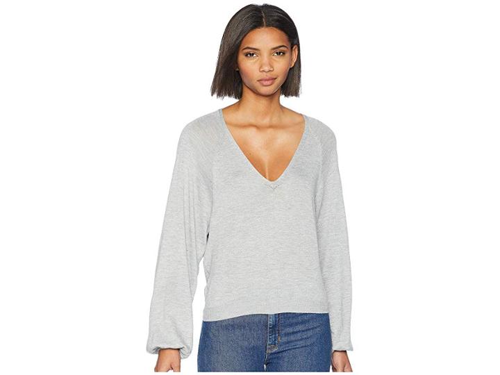 7 For All Mankind Curved Neck Crop Sweater (heather Grey) Women's Sweater