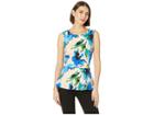 Eci Sleeveless Floral Printed Top With Ruffle Hem (blue) Women's Clothing
