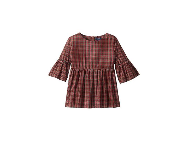 Polo Ralph Lauren Kids Tartan Bell-sleeve Top (big Kids) (red/black Multi) Girl's Clothing
