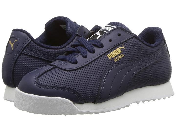 Puma Kids Roma Basic Perf (little Kid/big Kid) (peacoat/peacoat) Boys Shoes