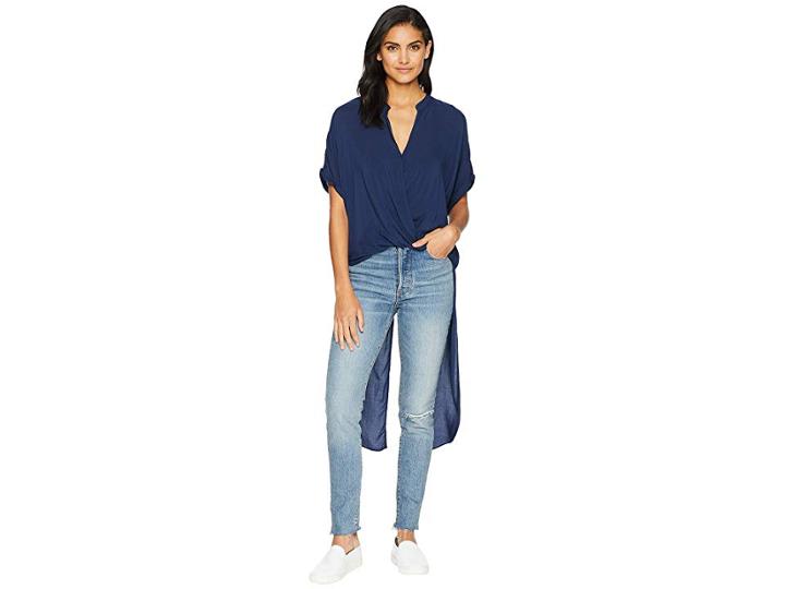 Bcbgeneration Wrap Front Elongated Back Shirt (dark Navy) Women's Clothing