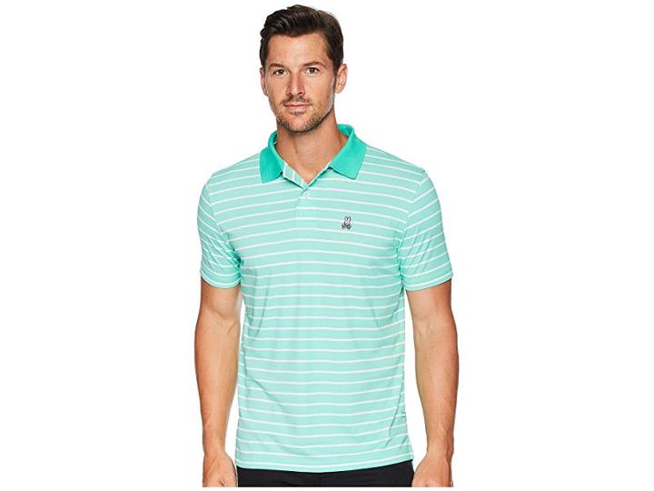 Psycho Bunny Performance Golf Striped Polo (gum Drop) Men's Short Sleeve Pullover
