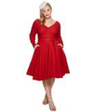 Unique Vintage Plus Size Long Sleeve Maude Swing Dress (red) Women's Dress