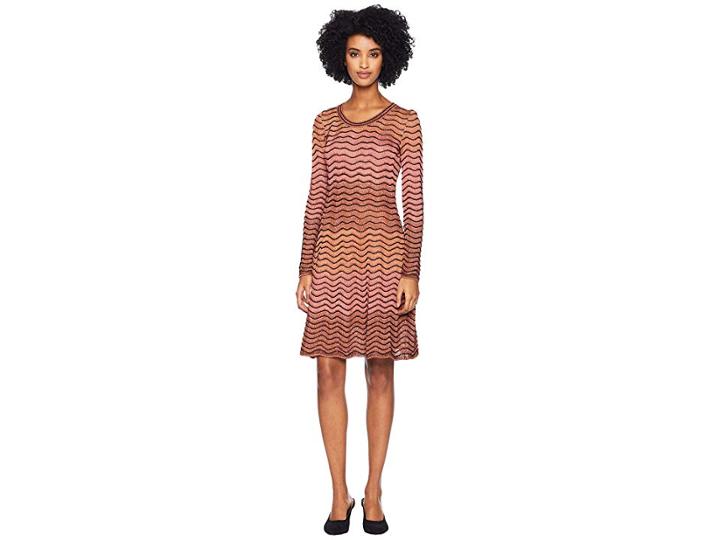 M Missoni Ripple Ombre Lurex Long Sleeve Dress (coral) Women's Dress