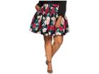 Unique Vintage Plus Size 1950s Style Lupone Skater Skirt (black/pink Carnation Print) Women's Skirt