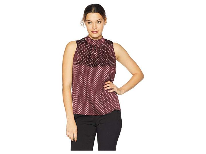 Vince Camuto Sleeveless Trinket Geo Mock Neck Tie Back Blouse (port) Women's Blouse
