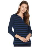 Chaps Lightweight Stripe Cotton Jersey 3/4 Knit (midnight Azure Multi) Women's Clothing