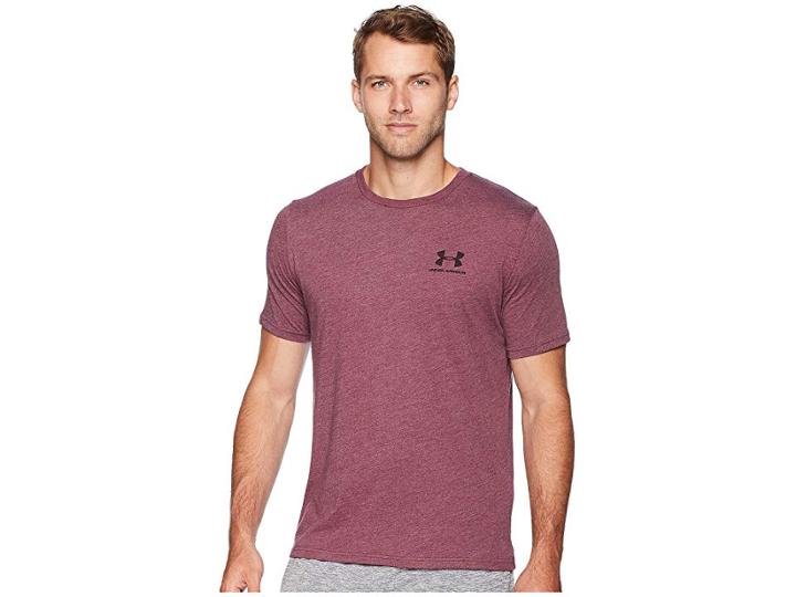 Under Armour Sportstyle Left Chest Short Sleeve (dark Maroon Medium Heather/black) Men's Clothing