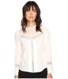 Rebecca Taylor Long Sleeve Silk And Lace Top (chalk) Women's Clothing