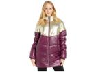 Juicy Couture Color Block Metallic Puffer Coat (currant/gold) Women's Clothing