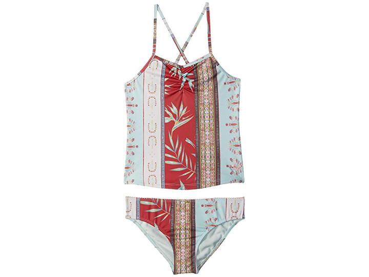 Roxy Kids Boheme Life Tankini Swim Set (big Kids) (marshmallow Perfect Wave Stripe) Girl's Swimwear Sets