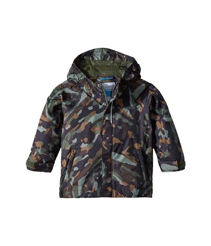 Columbia Kids Fast Curioustm Rain Jacket (toddler) (surplus Green Camo/shark) Boy's Coat