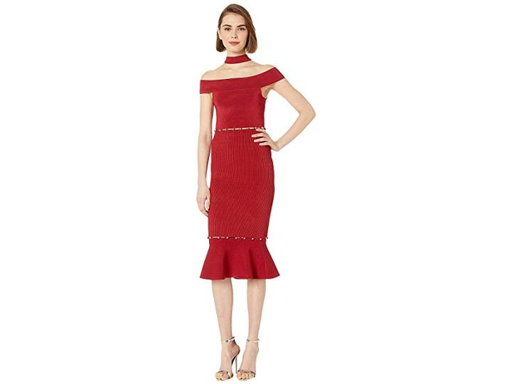 Bebe Lara Button Detail Cut Out Dress (chili Pepper) Women's Dress