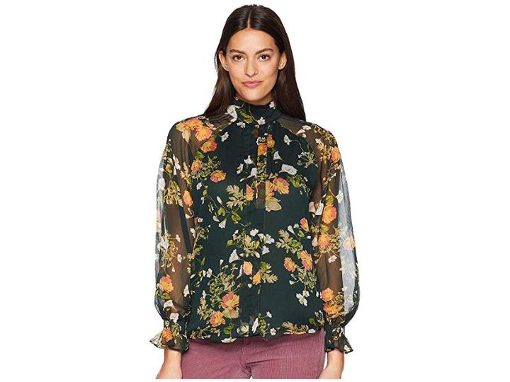 Lauren Ralph Lauren Floral Georgette Blouse (green Multi) Women's Clothing