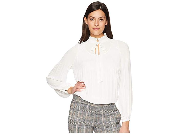 Lauren Ralph Lauren Georgette Tie Neck Top (mascarpone Cream) Women's Clothing