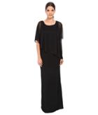 Adrianna Papell Asymmetrical Capelet Tucked Gown (black) Women's Dress