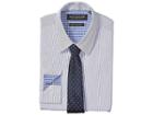 Nick Graham Pencil Strip Stretch Dress Shirt With Micro Neat Tie (navy) Men's Long Sleeve Button Up