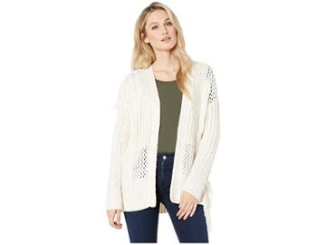 Two By Vince Camuto Novelty Mix Stretch Fringe Cardigan (pearl Ivory) Women's Sweater
