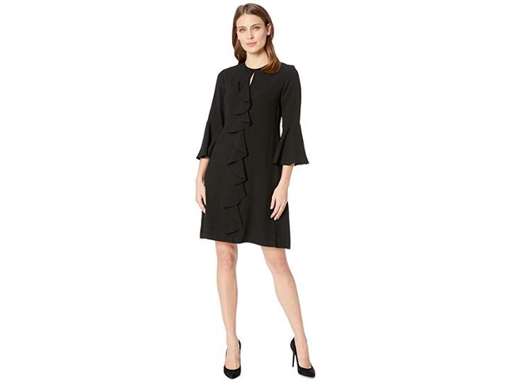 Gabby Skye Bell Sleeve Ruffle Dress (black) Women's Dress