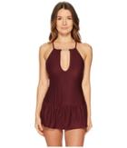 Kate Spade New York Crescent Bay #74 High Neck Plunge Keyhole Swimdress Cover-up W/ Bow Hardware Removable Soft Cups (deep Cherry) Women's Swimwear