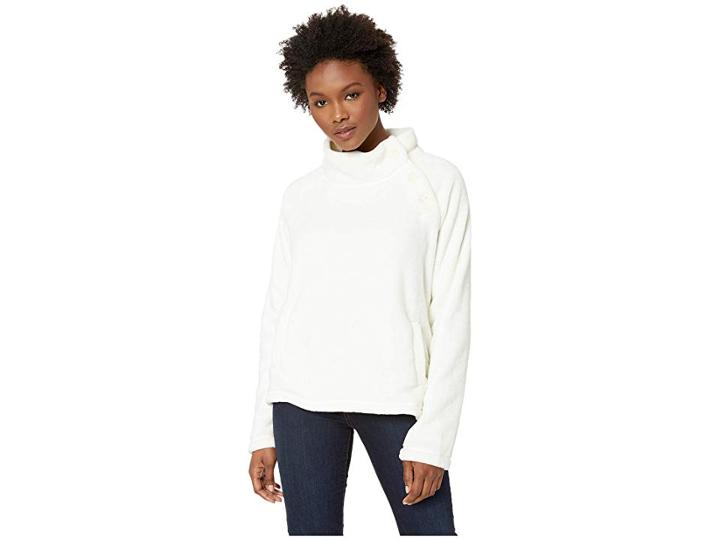Mod-o-doc Plush Faux Sherpa Buttoned Funnel Neck Pullover (ivory) Women's Sweater