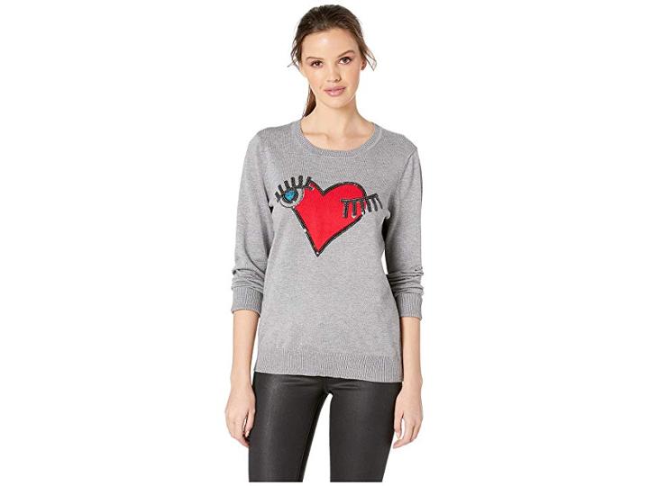 Romeo & Juliet Couture Eye Heart Motif Knit Sweater (grey) Women's Sweater