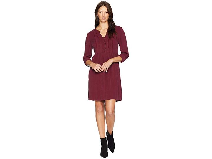 Mod-o-doc Sandwashed Twill Mandarin Collar Tuxedo Pleat Dress (cranberry) Women's Dress