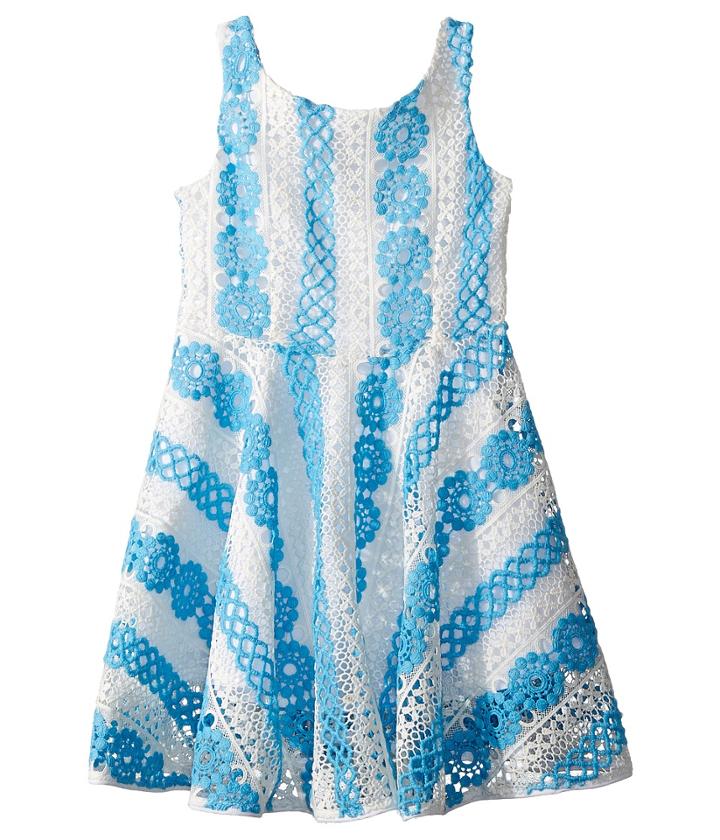 Fiveloaves Twofish Crochet Skater Dress (big Kids) (blue) Girl's Dress