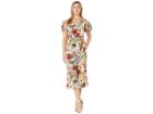 Nine West V-neck Cropped Jumpsuit With Flutter Sleeve And Self Tie (ivory/saffron Multi) Women's Jumpsuit & Rompers One Piece