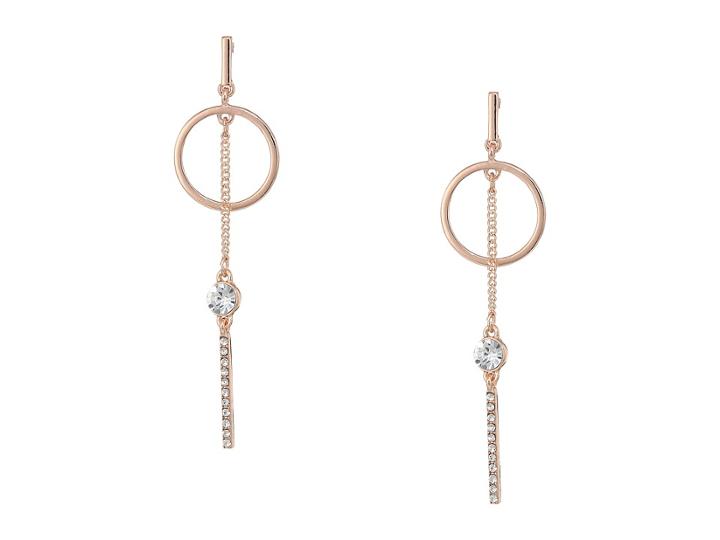 Guess Mis-matched Linear Earrings With Rings (rose Gold/crystal) Earring